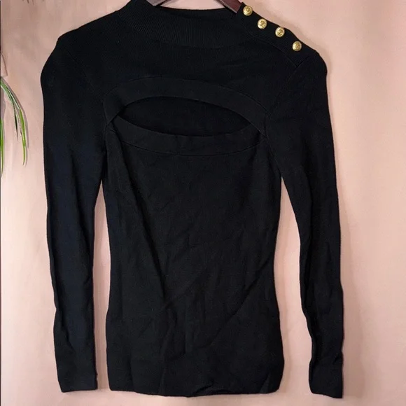 BOLD elements Black Long Sleeve Top with Gold Accents - Picture 1 of 6